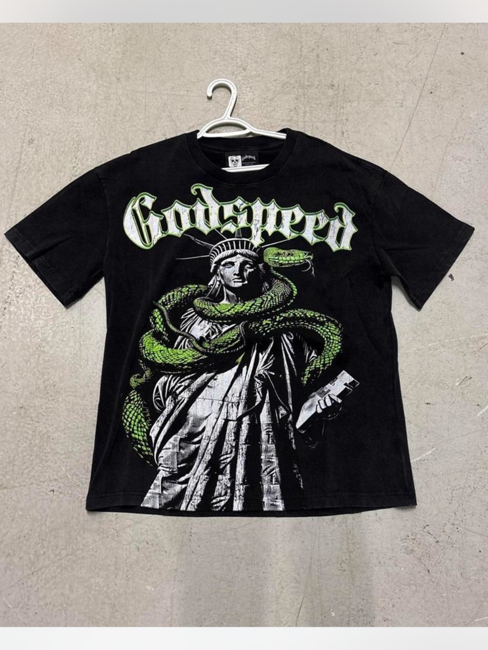 Godspeed Black Graphic Tee with Green Snake Print